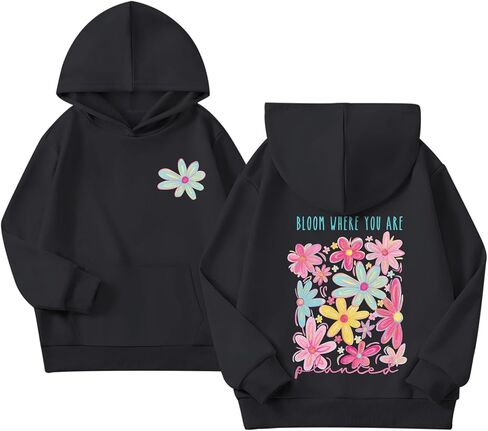 Girls Christian Flower Graphic Hoodie Kids Aesthetic Floral Inspirational Hoodies Cute Preppy Positive Sweatshirt in Saudi Arabia