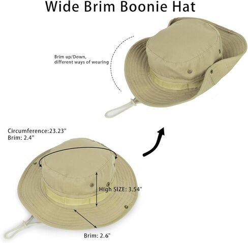 الرجال والنساء واسعة حافة الشمس Boonie قبعة سفاري طوي الصيد قبعة UPF 50+ دلو قبعة لصيد الأسماك المشي لمسافات طويلة الكاكي in Kuwait