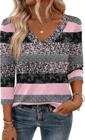 Zeagoo Women Shirts 3/4 Sleeve Tops Tee Floral Tunic V Neck Boho Flowy Clothes Lightweight Winter Outfits in Saudi Arabia