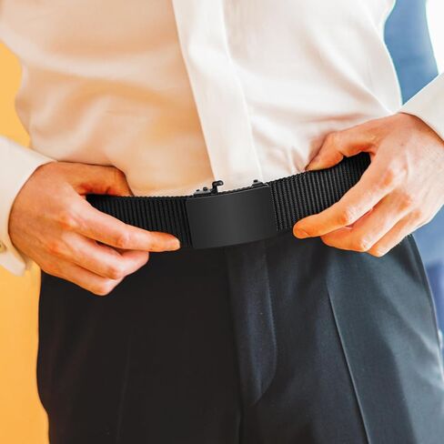 No Holes Ratchet Buckle Belt for Men, Adjustable Canvas Web Belt, Auto-Lock, One Size Fits All 30-46 Inch in Saudi Arabia