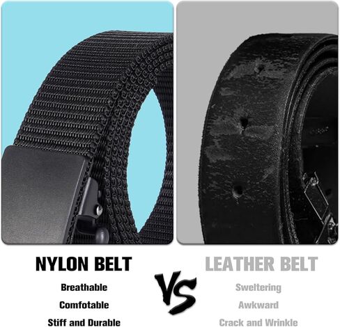 No Holes Ratchet Buckle Belt for Men, Adjustable Canvas Web Belt, Auto-Lock, One Size Fits All 30-46 Inch in Saudi Arabia
