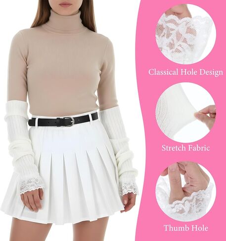 Arm Warmers, Long Kawaii Lace Sleeves White Harajuku Y2K Fashion Arm Covers for Women in Saudi Arabia
