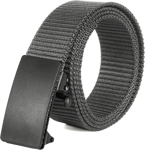 No Holes Ratchet Buckle Belt for Men, Adjustable Canvas Web Belt, Auto-Lock, One Size Fits All 30-46 Inch in Saudi Arabia