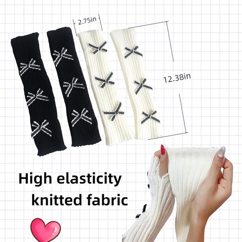 2Sets Cute Bow Knitted Arm Warmers for Women, Kawaii Black and White Long Fingerless Arm Sleeves with Bowbknot,Y2k Gloves for Cold Weather Gothic Fashionable Style in Saudi Arabia