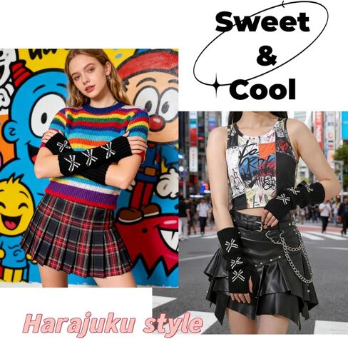 2Sets Cute Bow Knitted Arm Warmers for Women, Kawaii Black and White Long Fingerless Arm Sleeves with Bowbknot,Y2k Gloves for Cold Weather Gothic Fashionable Style in Saudi Arabia
