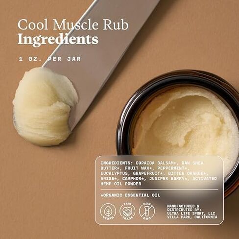 Ultra Life Sport – Premium Cooling Muscle Rub – Vegan Topical Balm with Peppermint & Bergamot – Organic, Non-GMO, Water-Based Formula – Clean Botanical Ingredients in Saudi Arabia