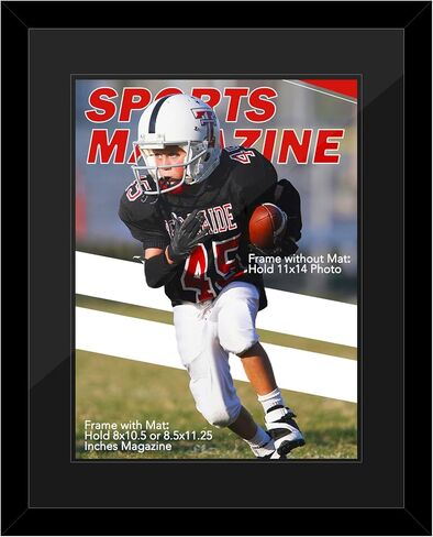 OMISHE Sports Magazine Frame, Fit 8.0x10.5 or 8.5x11.25 inch Magazine Display, 1 Pack, Magazine Frame for Wall, Black, Black Mat in Kuwait
