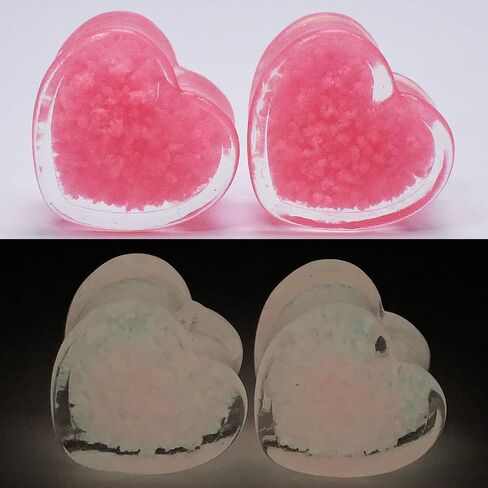 6Pcs(3pair) Glow in The Dark Acrylic Ear Tunnel Plug and Gauge Heart-Shaped Ear Expander Stretcher Ear Piercing Earring in Saudi Arabia