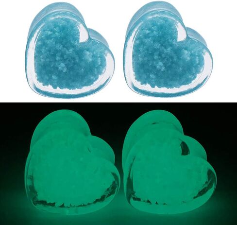 6Pcs(3pair) Glow in The Dark Acrylic Ear Tunnel Plug and Gauge Heart-Shaped Ear Expander Stretcher Ear Piercing Earring in Saudi Arabia