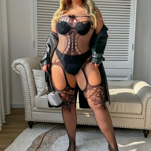 Sexy Lingerie for Women Plus Size Fishnet Bodysuit Mesh Body Stockings See Through Halter Neck Shirts One Piece Bodystocking in Saudi Arabia