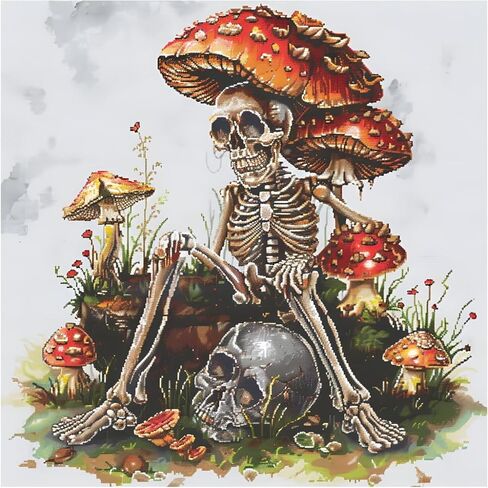 Xinpinzhou Skeleton 11ct Cross Stitch Kits, 11 CT Funny Pre Printed Counted Stamped Cross Stitch Embroidery Needlepoint Needlework Patterns Kits for Beginners Adults Crossstitch 36x36 cm in Saudi Arabia