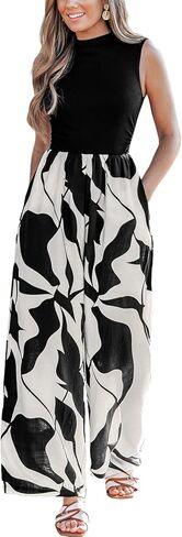 CUPSHE Summer Sleeveless Jumpsuits for Women Dressy Printed Mock Neck Wide Leg Jumpsuit with Pockets Vacations in Saudi Arabia