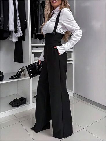 بذلة نسائية من Floerns بدون أكمام وسروال واسع الساق مع جيوب in Kuwait