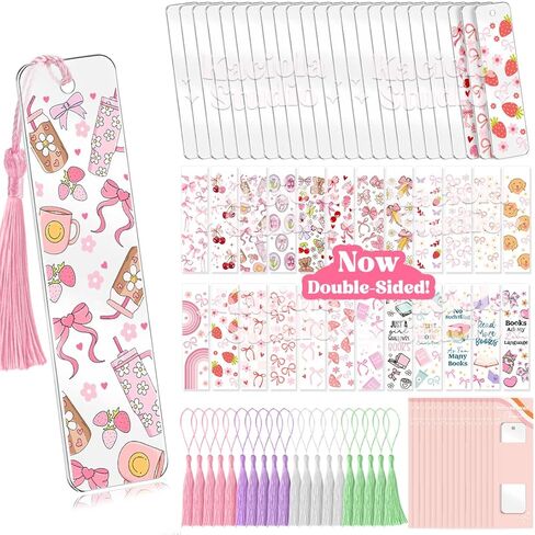 مجموعة صنع الإشارات المرجعية 48 قطعة، 24 علامة مرجعية أكريليك فارغة مع 24 قطعة شرابة، ملصقات 24UV حول موضوع عيد الميلاد، إشارات مرجعية فارغة مقاومة للماء للأشعة فوق البنفسجية DTF ملصقات نقل لمشاريع DIY للإشارات المرجعية الواضحة in Kuwait