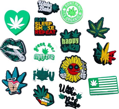 FoxYaye 15 قطعة من زينة أحذية الأعشاب - الماريجوانا 420 عالية، ملحقات أحذية من الفخار المخدر، سوار معصم بأشكال مختلفة، للجميع من جميع الأعمار in Saudi Arabia
