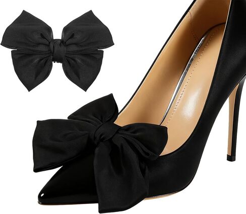 2 PCS Satin Bow Shoe Clips Detachable Elegant Bow Shoe Clips for Women Wedding Party Shoes Accessories Black Bows Decorations for Shoes, Bags, Hair in Saudi Arabia