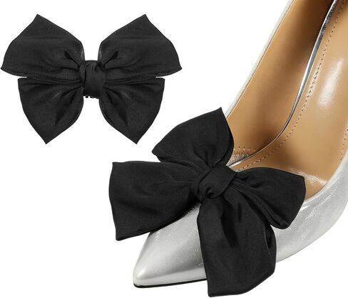 2 PCS Satin Bow Shoe Clips Detachable Elegant Bow Shoe Clips for Women Wedding Party Shoes Accessories Black Bows Decorations for Shoes, Bags, Hair in Saudi Arabia
