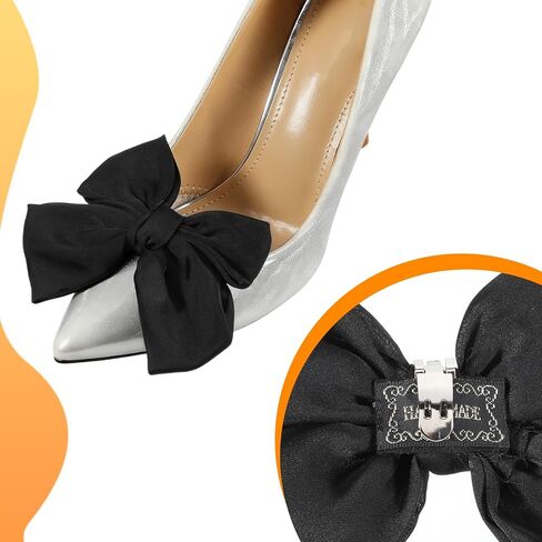 2 PCS Satin Bow Shoe Clips Detachable Elegant Bow Shoe Clips for Women Wedding Party Shoes Accessories Black Bows Decorations for Shoes, Bags, Hair in Saudi Arabia