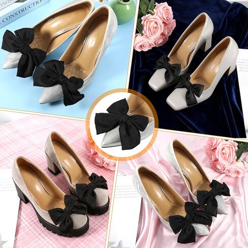2 PCS Satin Bow Shoe Clips Detachable Elegant Bow Shoe Clips for Women Wedding Party Shoes Accessories Black Bows Decorations for Shoes, Bags, Hair in Saudi Arabia