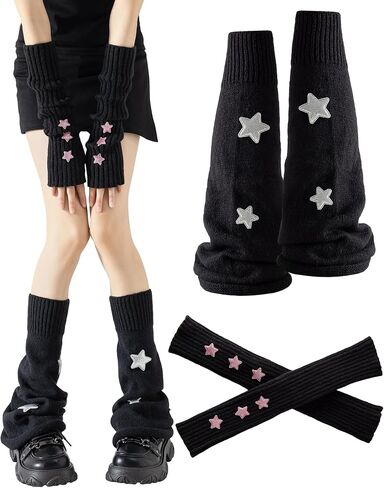 Yawlsow Arm and Leg Warmers for Women Girls Y2k Knit Leg Warmer Kawaii Lolita Goth Harajuku Streetwear Grunge Accessories in Saudi Arabia
