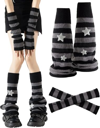 Yawlsow Arm and Leg Warmers for Women Girls Y2k Knit Leg Warmer Kawaii Lolita Goth Harajuku Streetwear Grunge Accessories in Saudi Arabia