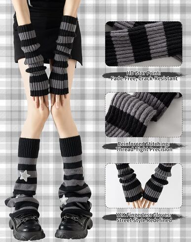 Yawlsow Arm and Leg Warmers for Women Girls Y2k Knit Leg Warmer Kawaii Lolita Goth Harajuku Streetwear Grunge Accessories in Saudi Arabia