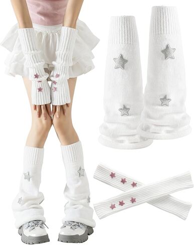 Yawlsow Arm and Leg Warmers for Women Girls Y2k Knit Leg Warmer Kawaii Lolita Goth Harajuku Streetwear Grunge Accessories in Saudi Arabia