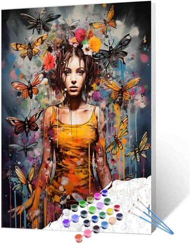 Thousand Paper Cranes Painting Fashion Woman in Red Dress Paint by Number Kits 16 x 20 inch Canvas DIY Female Model Oil Painting for Kids Adults Beginner with Brushes and Acrylic Home Decor(Frameless) in Saudi Arabia