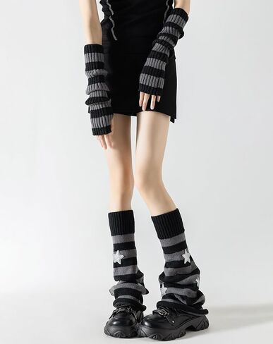 Yawlsow Arm and Leg Warmers for Women Girls Y2k Knit Leg Warmer Kawaii Lolita Goth Harajuku Streetwear Grunge Accessories in Saudi Arabia