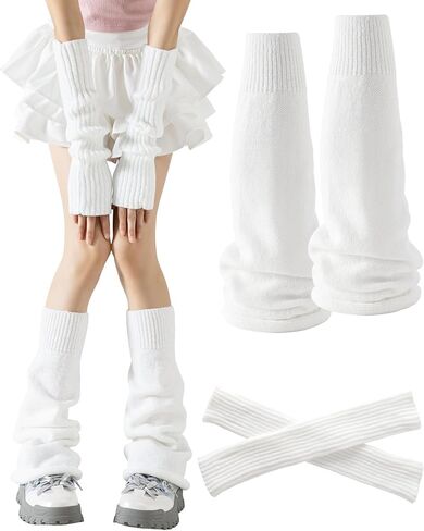Yawlsow Arm and Leg Warmers for Women Girls Y2k Knit Leg Warmer Kawaii Lolita Goth Harajuku Streetwear Grunge Accessories in Saudi Arabia