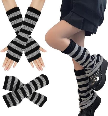 WODECASA Knitted Flared Y2K Leg Warmers for Women, Striped Arm Warmers Streetwear Retro Stretchy Dance Accessories in Saudi Arabia