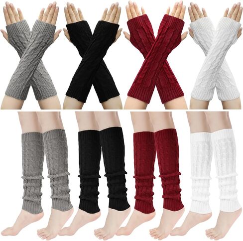 Bonuci 8 Pairs Women Leg Warmers Arm Warmers Set Winter Warm Long Knit Boot Socks Fingerless Gloves for Women Party Gift in Saudi Arabia