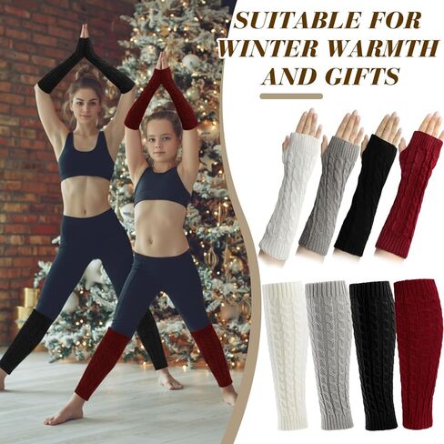 Bonuci 8 Pairs Women Leg Warmers Arm Warmers Set Winter Warm Long Knit Boot Socks Fingerless Gloves for Women Party Gift in Saudi Arabia