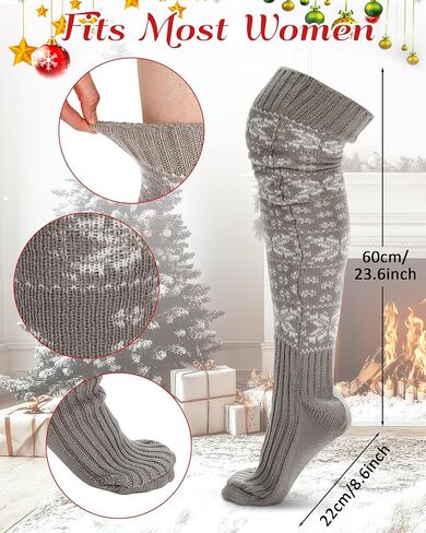 3 Pairs Christmas Thigh High Socks for Women Cable Knit Over the Knee Boot Socks Xmas Gift Long Warm Leg Warmers for Women Winter Leg Warmers in Saudi Arabia