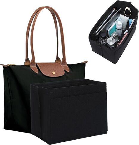 حشوة منظم Fit Longchamp، سحاب طويل Champ Le Pliage منظم الحقائب مع حامل أكواب، 9 مقصورات، كبير/أسود in Kuwait