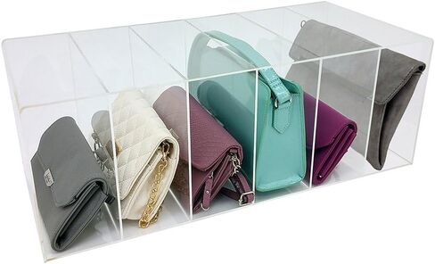 OnDisplay Deluxe Acrylic Purse Organizer for Closet Shelf, 6 Slot Clear Handbag Storage Holder 22" x 12" x 8", Tall 12 Inch Deep Compartments for Wallets, Clutches & Large Bags (12" Deep) in Saudi Arabia