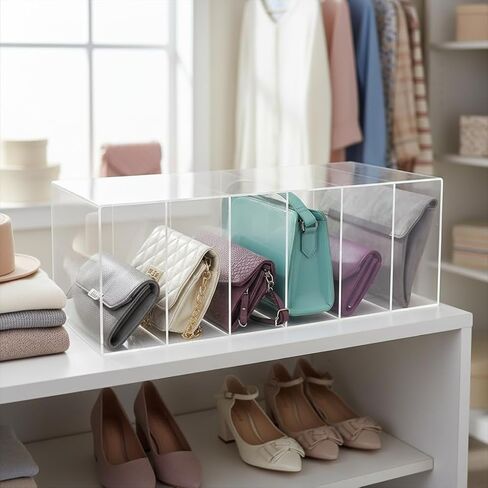 OnDisplay Deluxe Acrylic Purse Organizer for Closet Shelf, 6 Slot Clear Handbag Storage Holder 22" x 12" x 8", Tall 12 Inch Deep Compartments for Wallets, Clutches & Large Bags (12" Deep) in Saudi Arabia