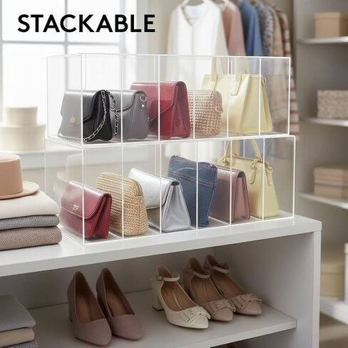 OnDisplay Deluxe Acrylic Purse Organizer for Closet Shelf, 6 Slot Clear Handbag Storage Holder 22" x 12" x 8", Tall 12 Inch Deep Compartments for Wallets, Clutches & Large Bags (12" Deep) in Saudi Arabia