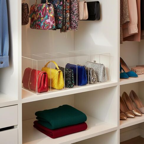 OnDisplay Deluxe Acrylic Purse Organizer for Closet Shelf, 6 Slot Clear Handbag Storage Holder 22" x 12" x 8", Tall 12 Inch Deep Compartments for Wallets, Clutches & Large Bags (12" Deep) in Saudi Arabia