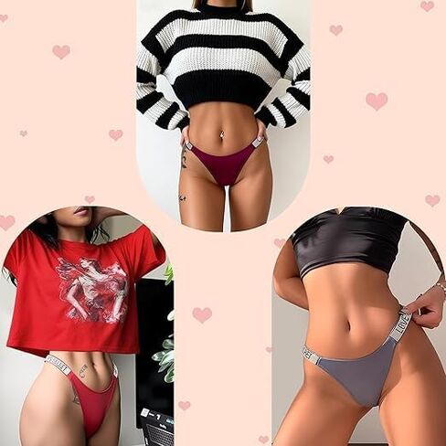 KYLELOVE حجر الراين مثير سيور للنساء، منخفضة الخصر سلس الملابس الداخلية محب T الظهر سراويل G-سلسلة تمتد سيور 6 حزمة in Kuwait