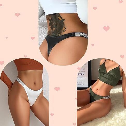 KYLELOVE حجر الراين مثير سيور للنساء، منخفضة الخصر سلس الملابس الداخلية محب T الظهر سراويل G-سلسلة تمتد سيور 6 حزمة in Kuwait