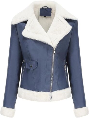 Womens Faux Leather Jacket Fall Winter Coat Warm Cropped Moto Jacket with Pockets in Saudi Arabia