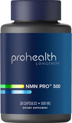 ProHealth NMN Pro 500 (30 كبسولة) تم اختباره سريريًا بواسطة Uthever® NMN. NAD + سلائف للطاقة الخلوية ودعم الميتوكوندريا والشيخوخة الصحية. صُنع في الولايات المتحدة الأمريكية، وتم اختباره ثلاث مرات في المعمل in Kuwait