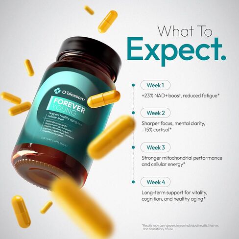O'blossom Forever Young NAD+ Supplement - Clinically Studied NMN Resveratrol Formula with NADH Supplement - Boosts NAD+ in 14 Days, Supports Healthy Aging, Cognitive Function & Mitochondrial Health in Saudi Arabia