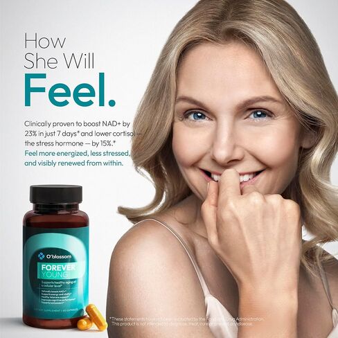O'blossom Forever Young NAD+ Supplement - Clinically Studied NMN Resveratrol Formula with NADH Supplement - Boosts NAD+ in 14 Days, Supports Healthy Aging, Cognitive Function & Mitochondrial Health in Saudi Arabia