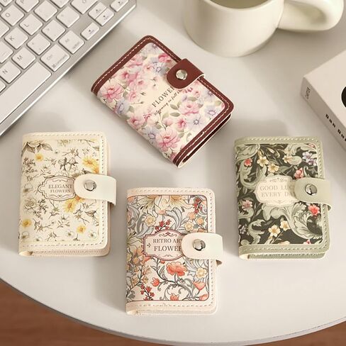 Women's Credit Card Holder – Vintage Floral PU Wallet with 20 Slots for Credit Cards, ID, Passport – Large Capacity Slim Wallet in Saudi Arabia