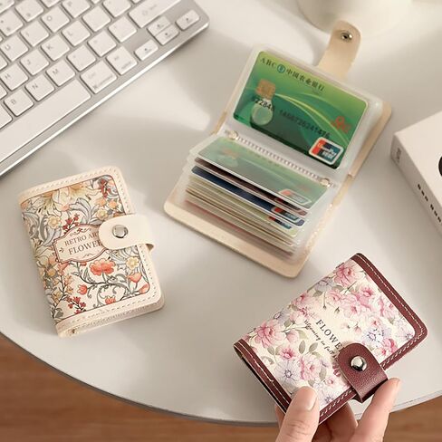 Women's Credit Card Holder – Vintage Floral PU Wallet with 20 Slots for Credit Cards, ID, Passport – Large Capacity Slim Wallet in Saudi Arabia