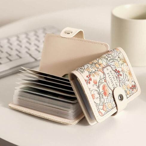 Women's Credit Card Holder – Vintage Floral PU Wallet with 20 Slots for Credit Cards, ID, Passport – Large Capacity Slim Wallet in Saudi Arabia