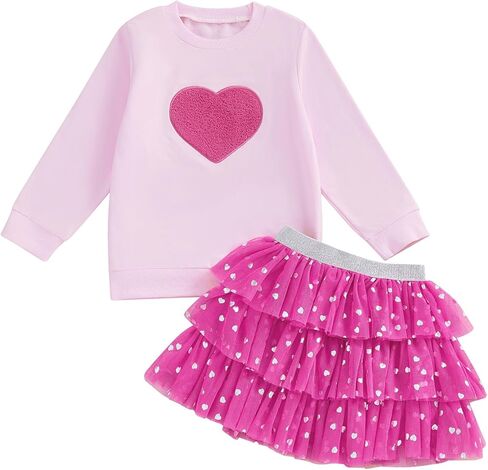 Bemeyourbbs طفل فتاة عيد الحب الزي طفلة الطاقم قميص توتو توتو مجموعة لطيفة فتاة صغيرة الربيع ملابس الربيع in Kuwait