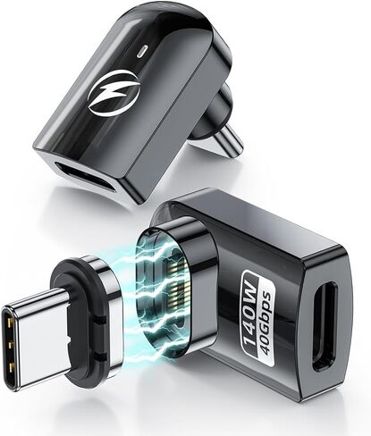 محول USB C مغناطيسي 140 وات من HanCenDa، 2 حزمة، محول مغناطيسي USB C 180 درجة 40 جيجابت في الثانية يدعم عرض فيديو 8K@60 هرتز لـ Thunderboard 4/3 MacBook Pro/Air والمزيد من أجهزة النوع C-فضي in Kuwait